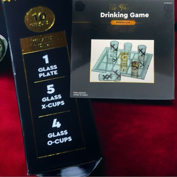 TIC-TAC-TOE l 10-piece Adult Drinking Game l Glass l Hone, Bar, Game Room l NIB - Picture 3 of 6